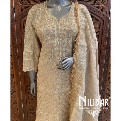 Almond Beige Lame Silk Flared Palazzo Suit