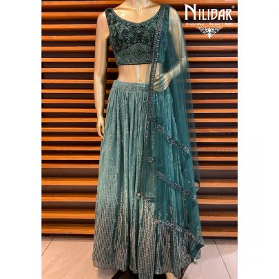 Green Georgette Lehenga