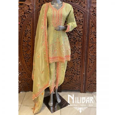 Light Green Lame Silk Dhoti Suit