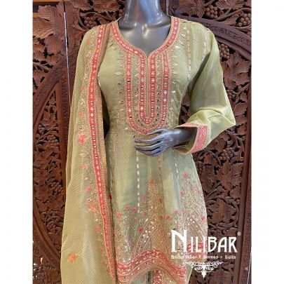 Light Green Lame Silk Dhoti Suit