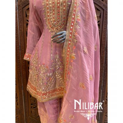 Baby Pink Lame Silk Dhoti Suit