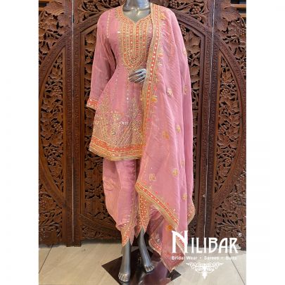 Baby Pink Lame Silk Dhoti Suit