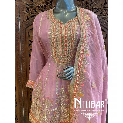 Baby Pink Lame Silk Dhoti Suit