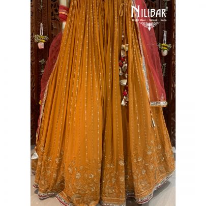 Mustard Red Georgette Lehenga
