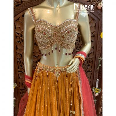 Mustard Red Georgette Lehenga