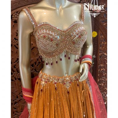 Mustard Red Georgette Lehenga