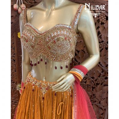 Mustard Red Georgette Lehenga