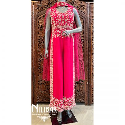 Hot Pink Raw Silk Jumpsuit
