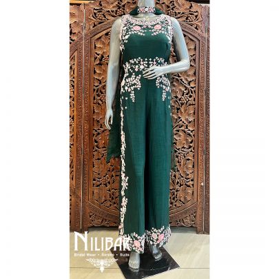 Bottle Green Raw Silk Jumpsuit
