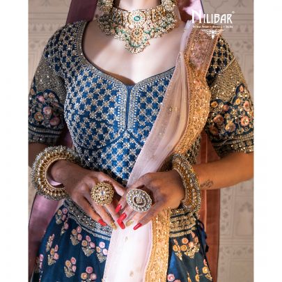 Navy Blue and Pink Silk Lehenga