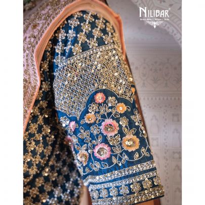 Navy Blue and Pink Silk Lehenga