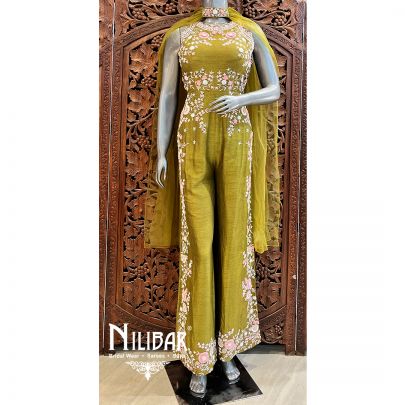 Olive Green Raw Silk Jumpsuit
