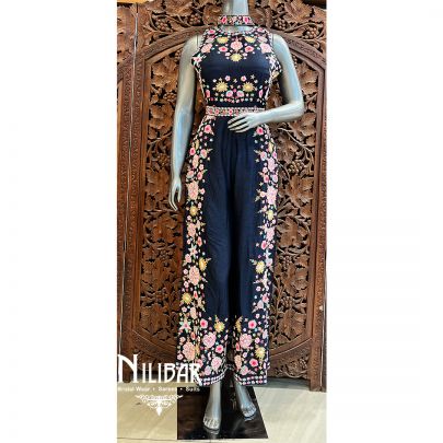 Indigo Dye Raw Silk Jumpsuit