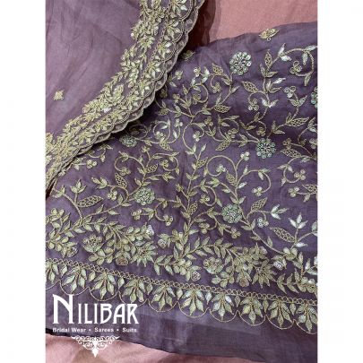 Dusty Mauve Organza Unstitched Suit