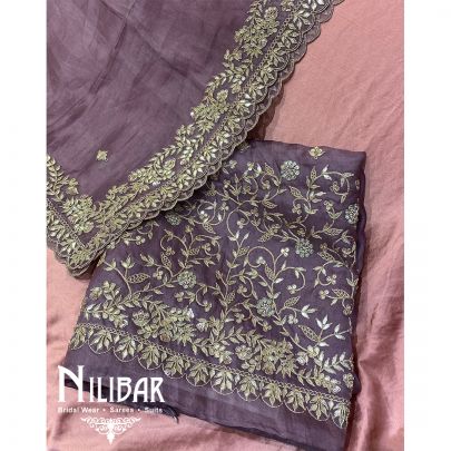 Dusty Mauve Organza Unstitched Suit