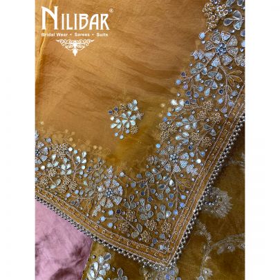 Mustard Organza Unstitched Suit