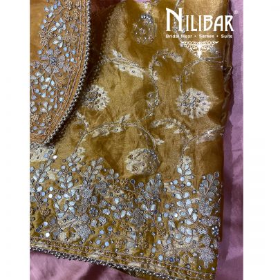Mustard Organza Unstitched Suit