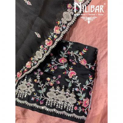 Black Organza Unstitched Suit