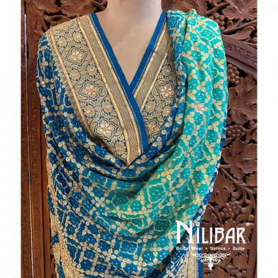 Blue/Sea Green Geoegette Dupatta