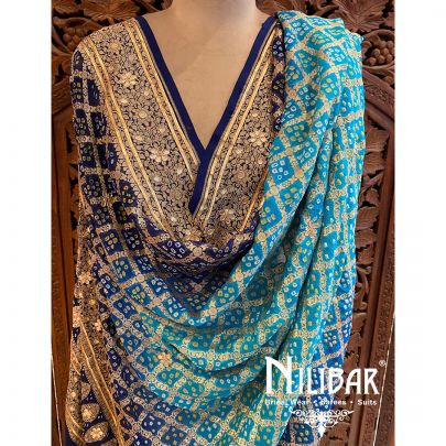 Dark Blue/Sky Blue Geoegette Dupatta