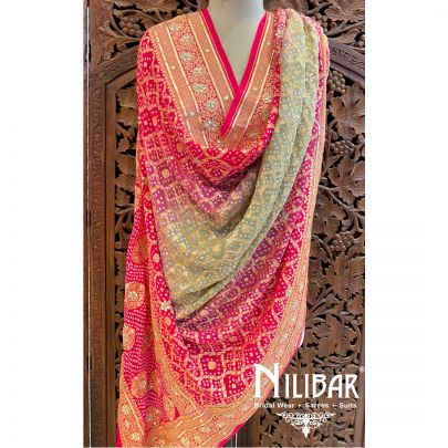 Hot Pink/Pista Geoegette Dupatta