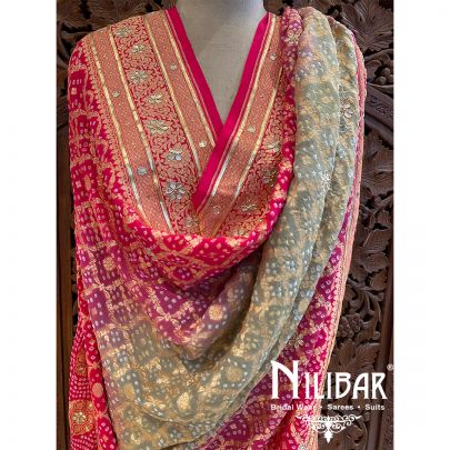 Hot Pink/Pista Geoegette Dupatta