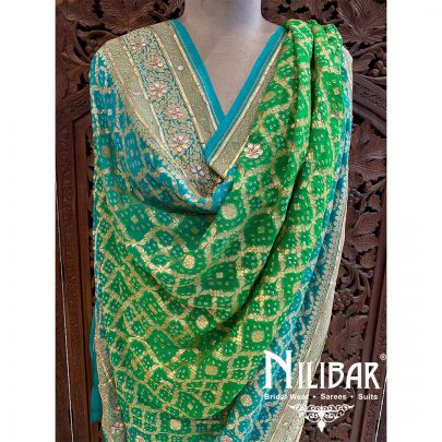 Parrot Green/Blue Geoegette Dupatta