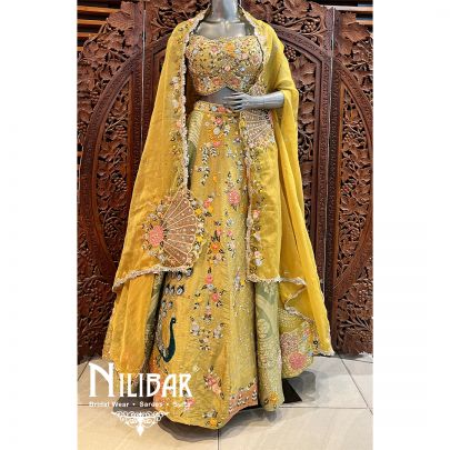 Lime & Moss Green Tissue Silk Heavy Lehenga