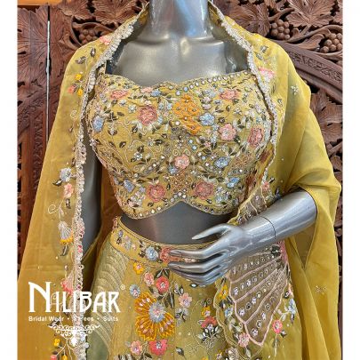 Lime & Moss Green Tissue Silk Heavy Lehenga