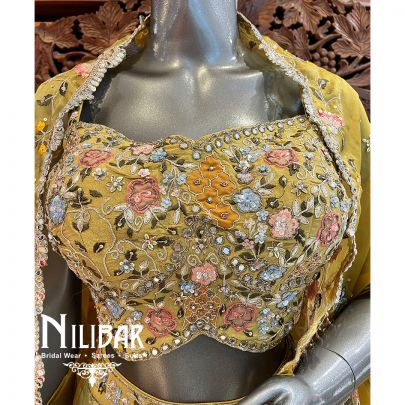 Lime & Moss Green Tissue Silk Heavy Lehenga
