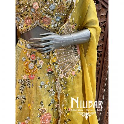 Lime & Moss Green Tissue Silk Heavy Lehenga