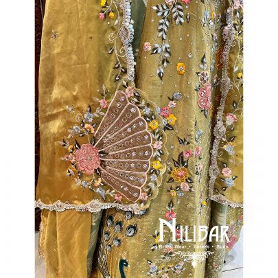 Lime & Moss Green Tissue Silk Heavy Lehenga