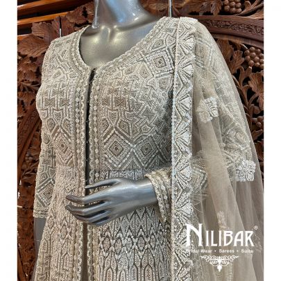 Pigeon Gray Net Heavy Lehenga