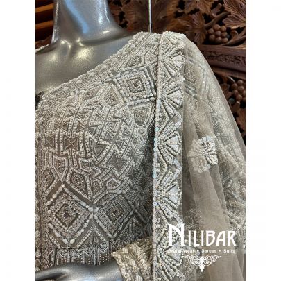 Pigeon Gray Net Heavy Lehenga