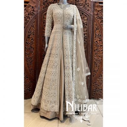 Pigeon Gray Net Heavy Lehenga