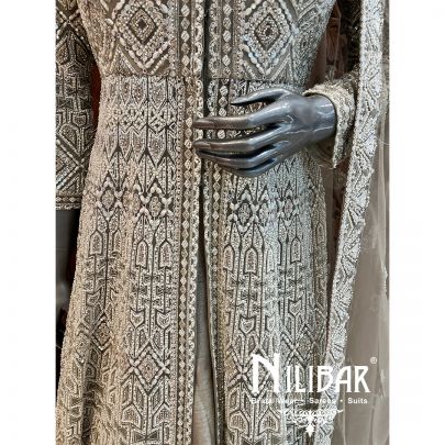 Pigeon Gray Net Heavy Lehenga
