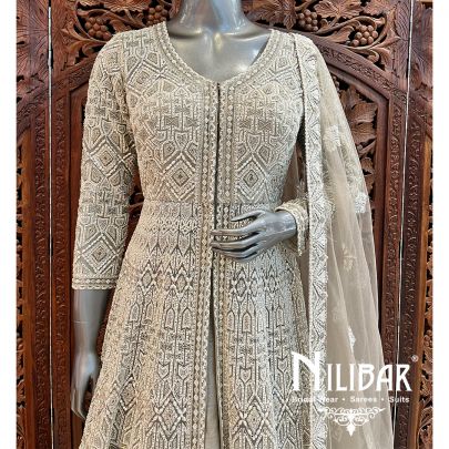 Pigeon Gray Net Heavy Lehenga