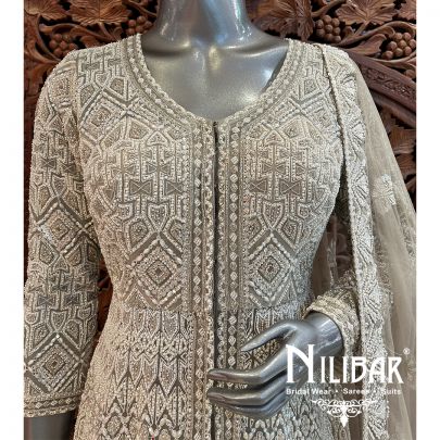 Pigeon Gray Net Heavy Lehenga