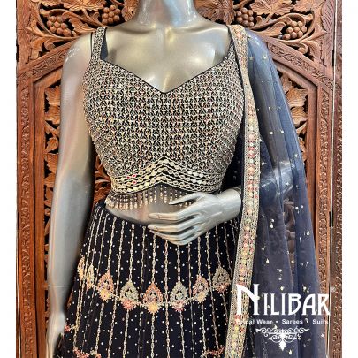 Navy Blue Georgette Casual Lehenga