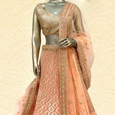 Peach Micro Velvet Bridal Lehenga
