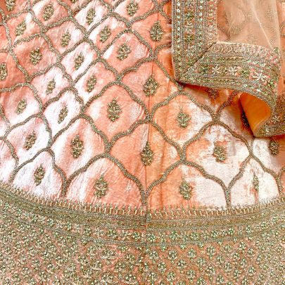 Peach Micro Velvet Bridal Lehenga