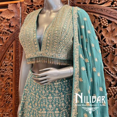 Fresh & Wild With Ombre Bottle Green Georgette Casual Lehenga