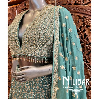 Fresh & Wild With Ombre Bottle Green Georgette Casual Lehenga