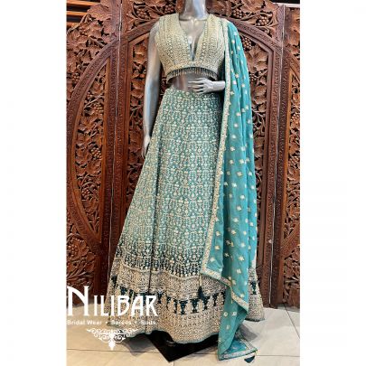 Fresh & Wild With Ombre Bottle Green Georgette Casual Lehenga