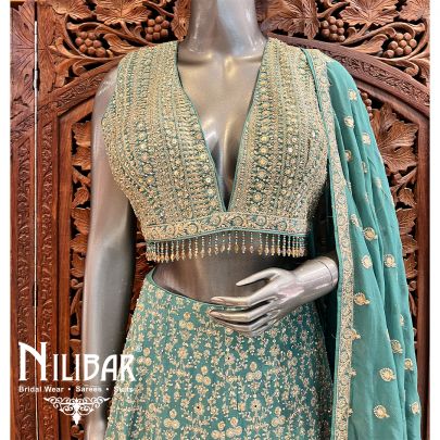 Fresh & Wild With Ombre Bottle Green Georgette Casual Lehenga