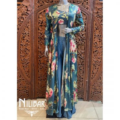 Blue Satin Indo Western