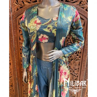 Blue Satin Indo Western
