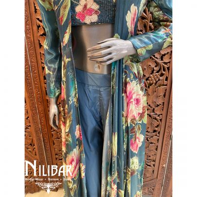 Blue Satin Indo Western