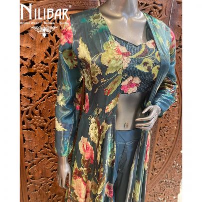 Blue Satin Indo Western