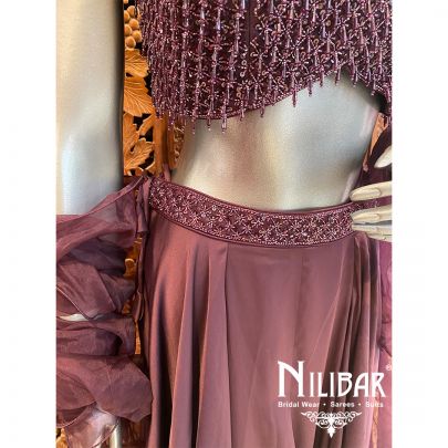 Wine Satin Net Indo Western